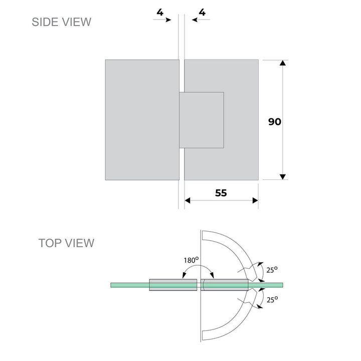 10mm Shower Screen Glass to Glass 180 Degree Hinge