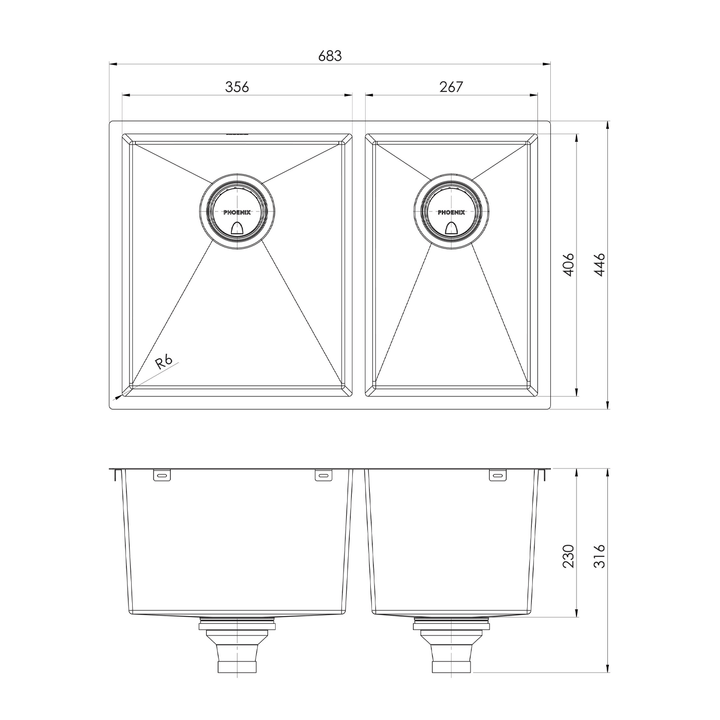 Phoenix 4000 1 & 3/4 Bowl Sink 683x446x230mm