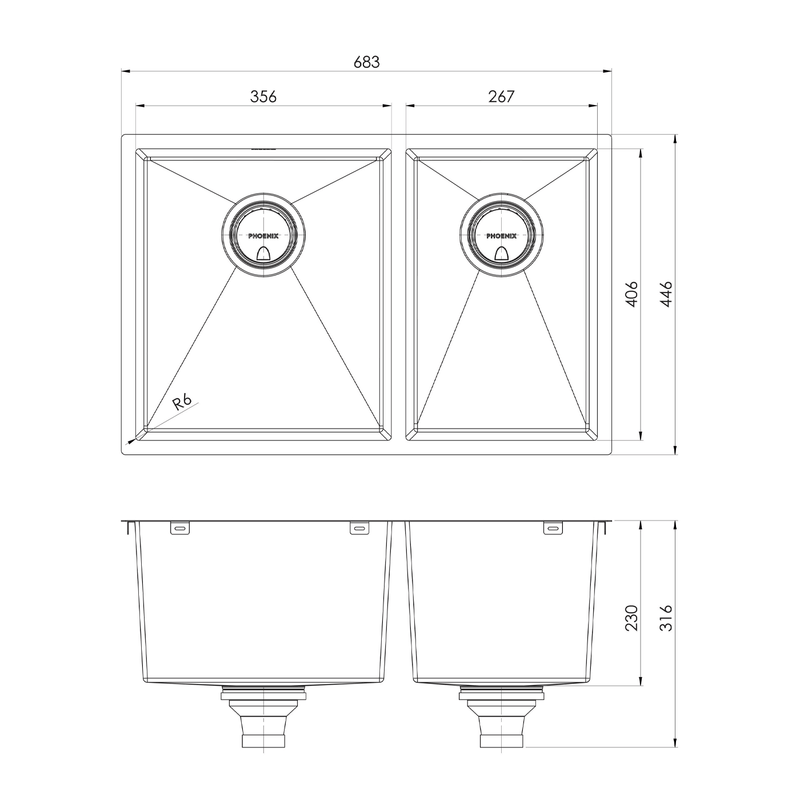 Phoenix 4000 1 & 3/4 Bowl Sink 683x446x230mm