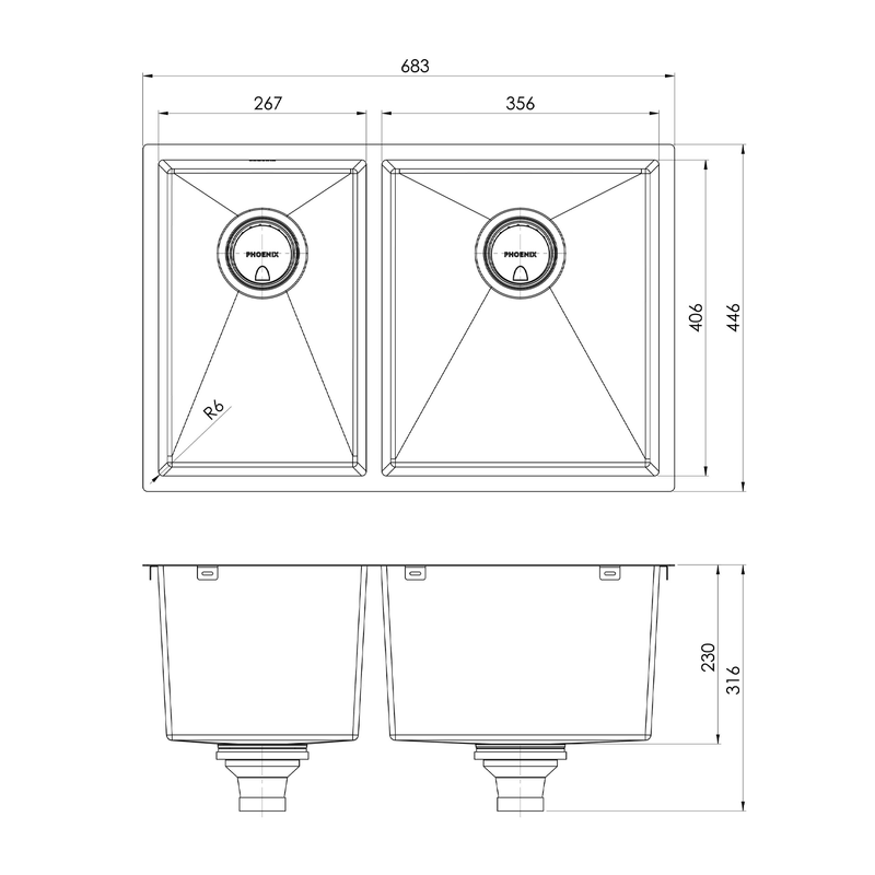 Phoenix 4000 1 & 3/4 Bowl Sink 683x446x230mm