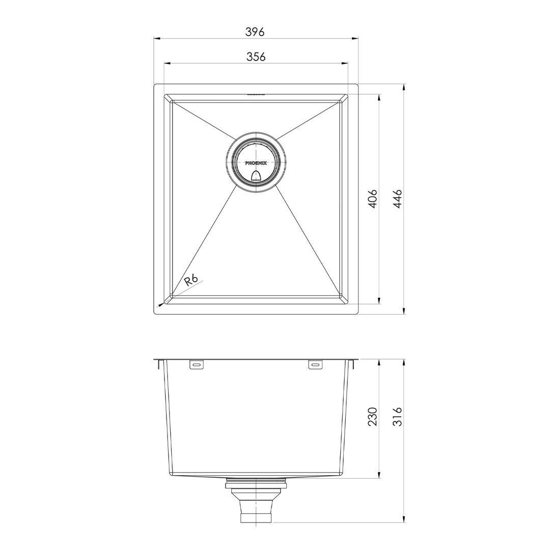 Phoenix 4000 Single Bowl Sink 396x446x230mm