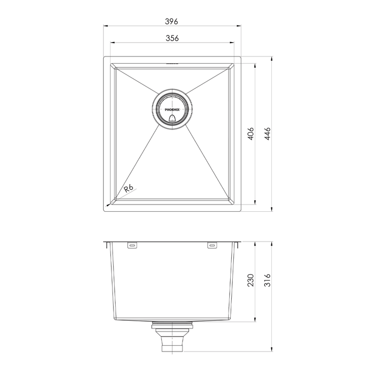 Phoenix 4000 Single Bowl Sink 396x446x230mm