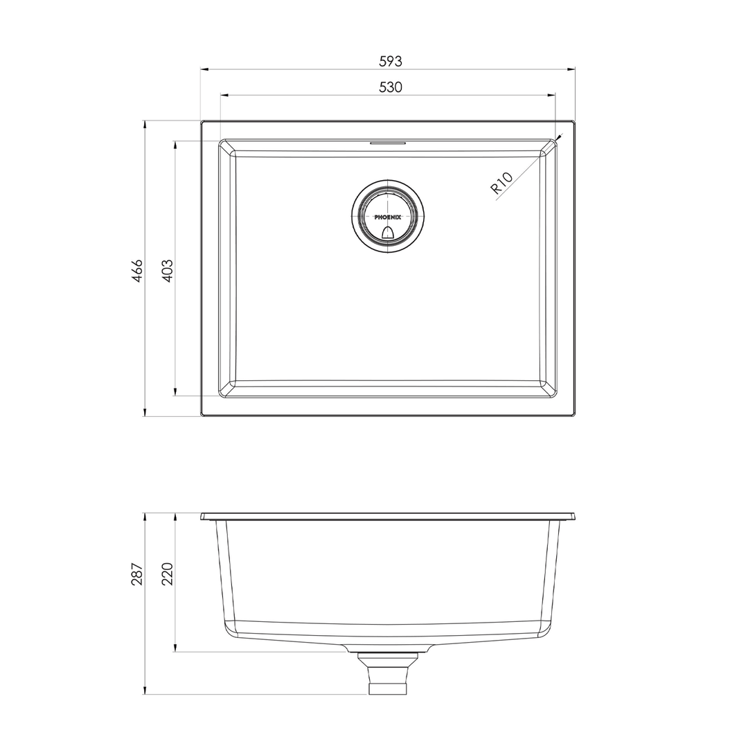 Phoenix 5000 Single Bowl Sink 593x466x220mm