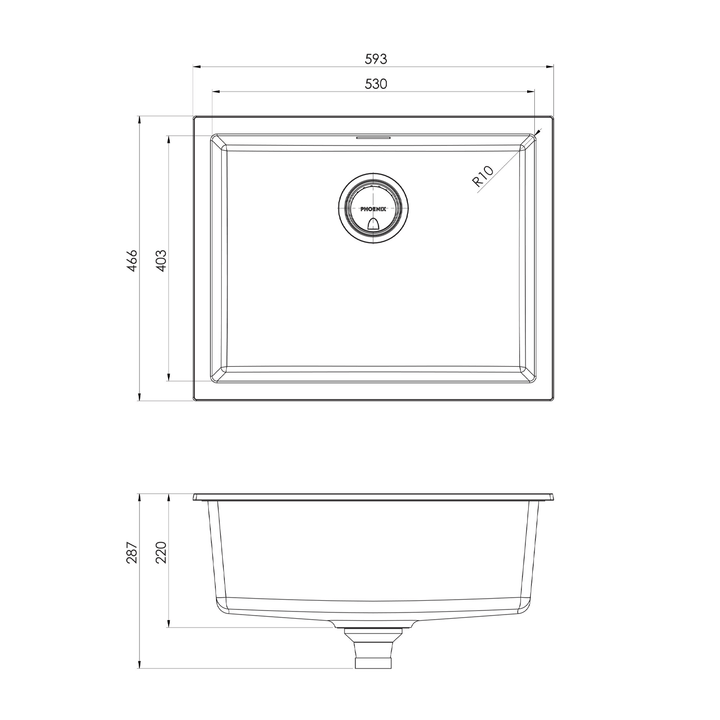 Phoenix 5000 Single Bowl Sink 593x466x220mm