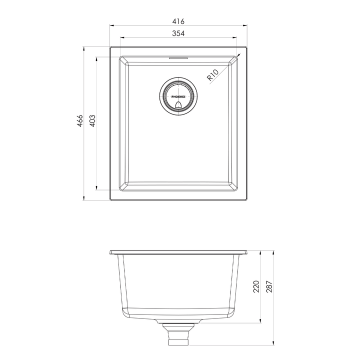 Phoenix 5000 Single Bowl Sink 416x466x220mm