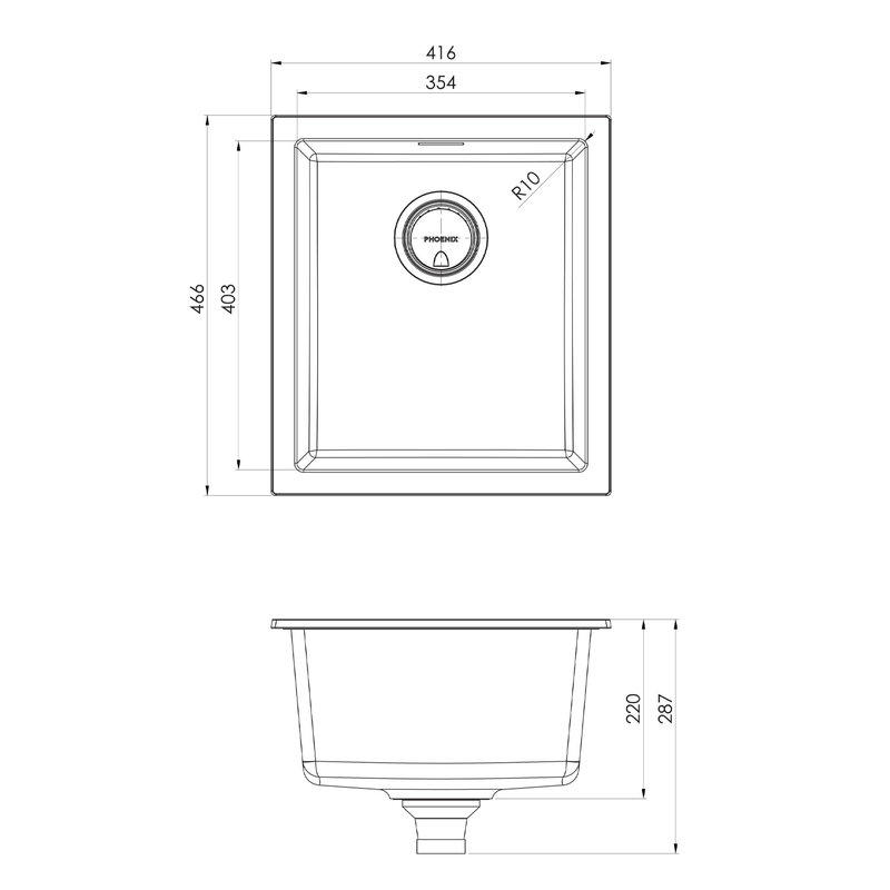 Phoenix 5000 Single Bowl Sink 416x466x220mm