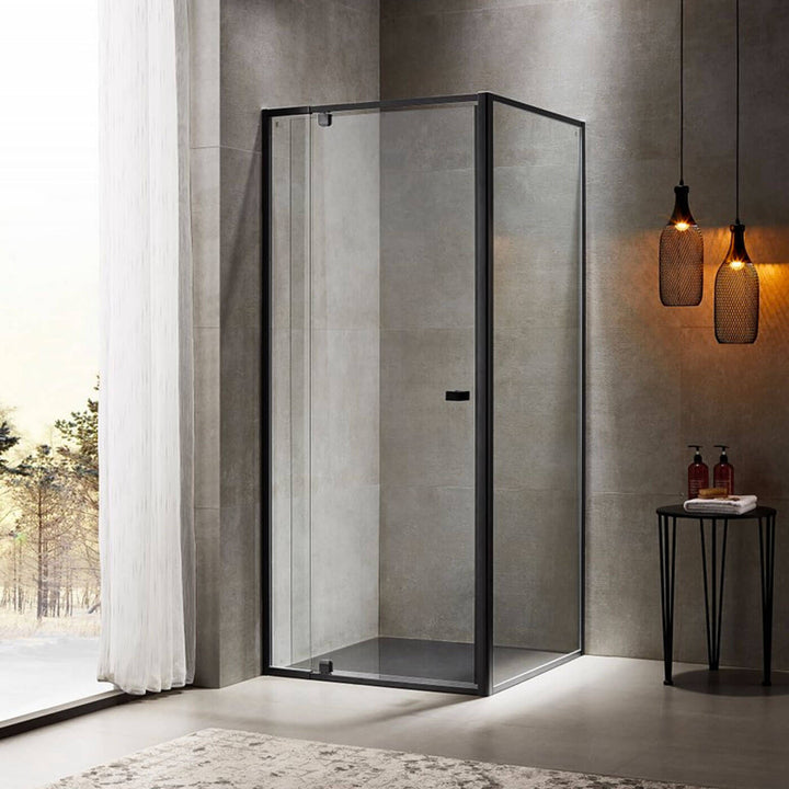 Semi-Frameless 6mm Adjustable 2-Side Shower Screen 1950mm High Black