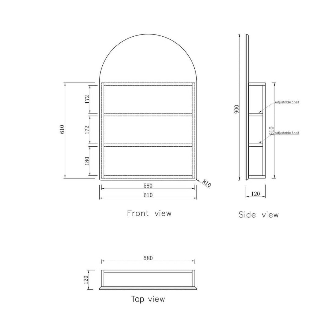 Archie Mirror Shaving Cabinet Arched 900x600x150mm