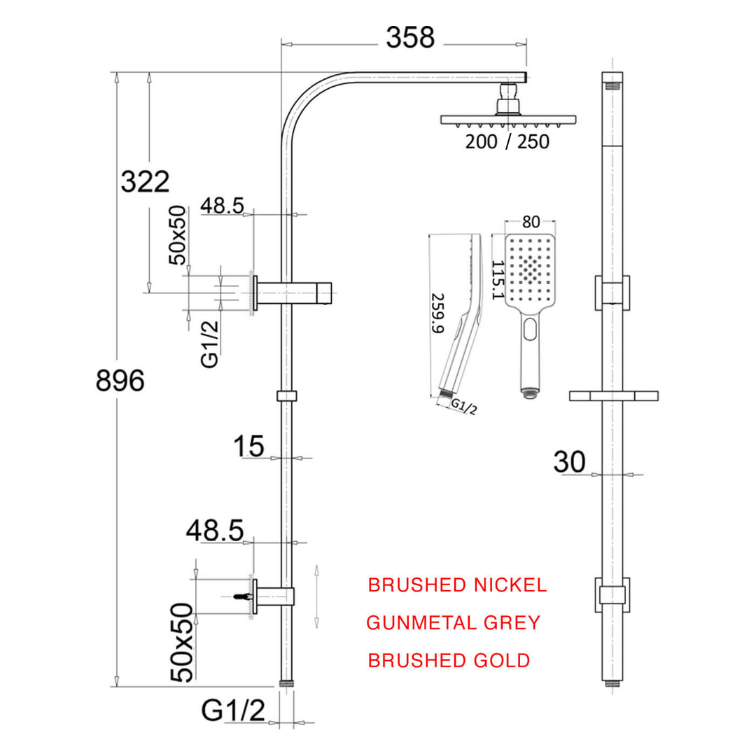 Alice Square Twin Overhead Rain Shower Rail Set