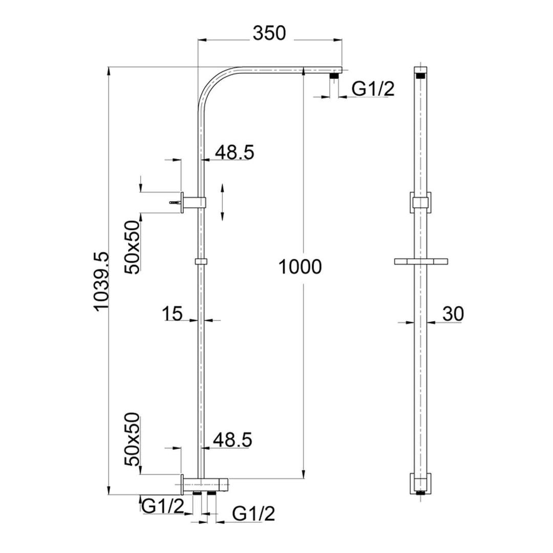 Alice Square Dual Hose Variable Water Inlet Twin Shower Rail