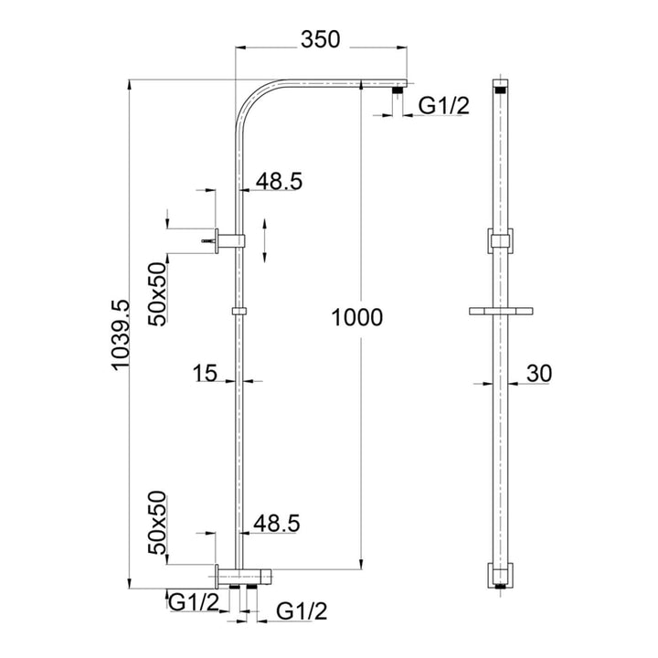 Alice Square Dual Hose Variable Water Inlet Twin Shower Rail