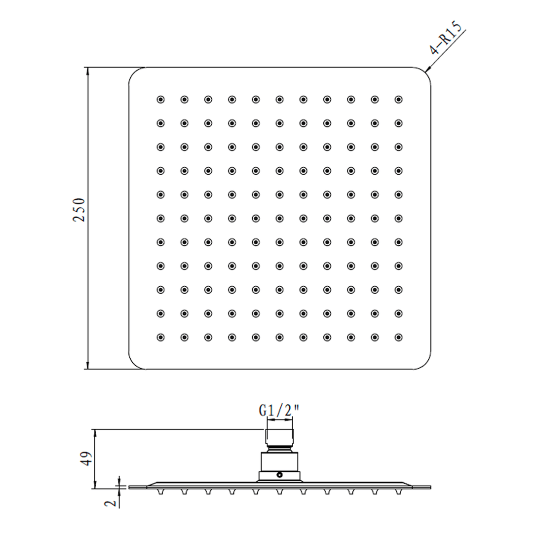 Alice Stainless Steel Thin Square Shower Head 250mm