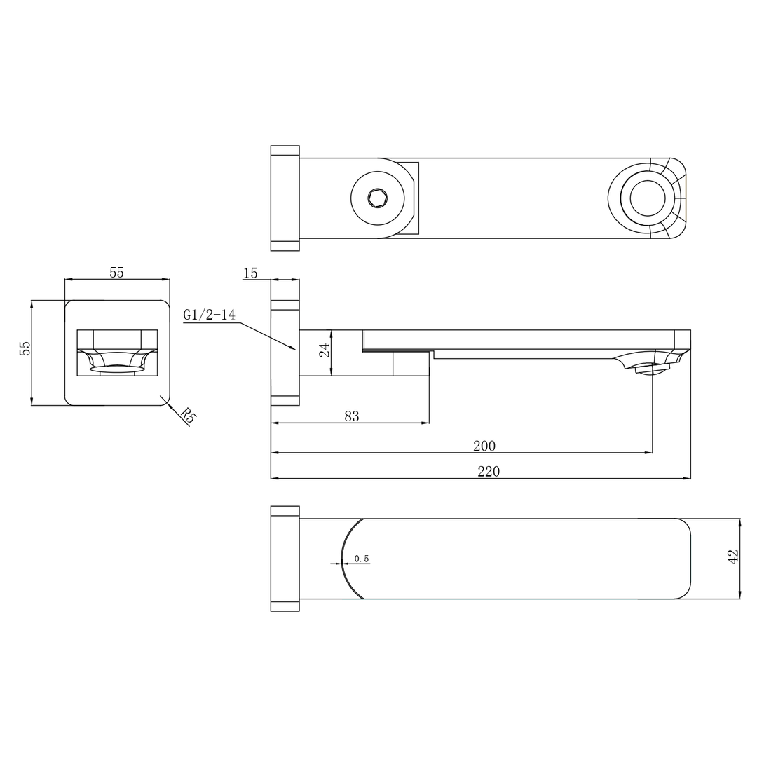 Milan Square Swivel Bath Spout 220mm