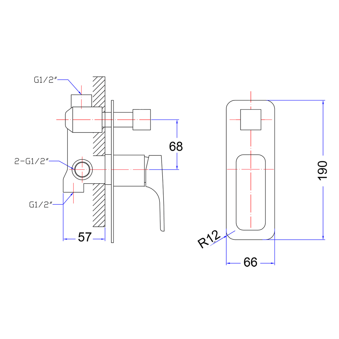 Alice Soft Square Wall Mixer with Diverter