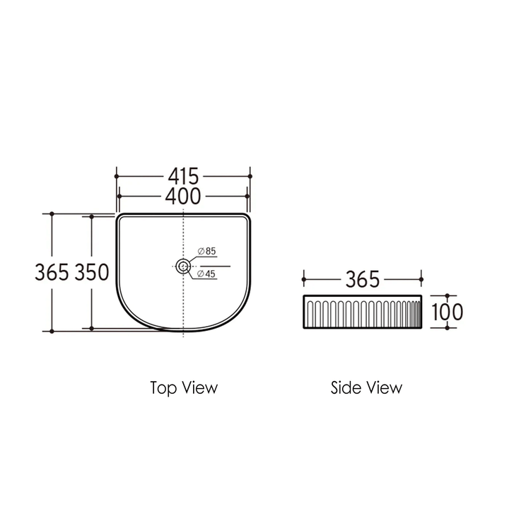 Archie Above Counter Fluted Basin 415x365mm