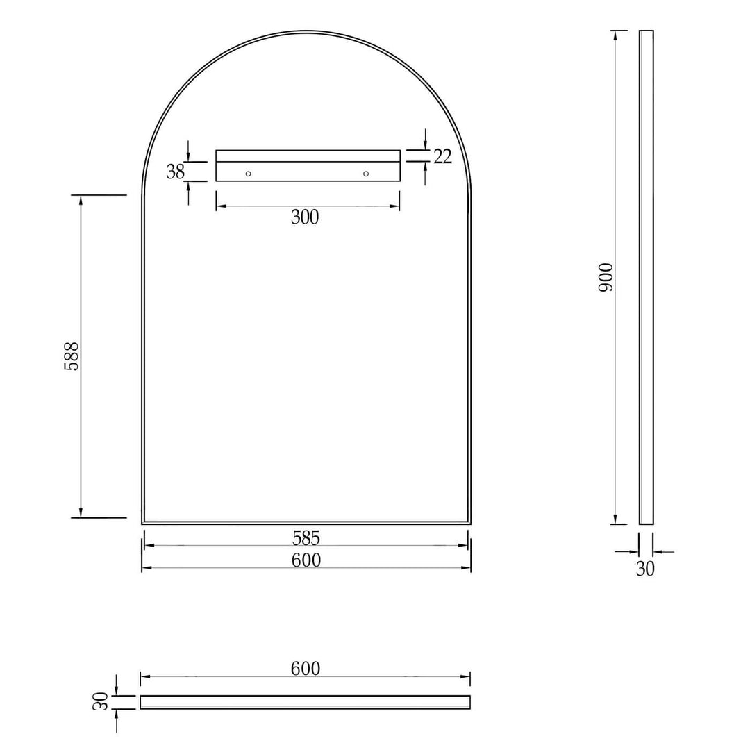 Archie Metal Frame Arched Mirror 900x600mm