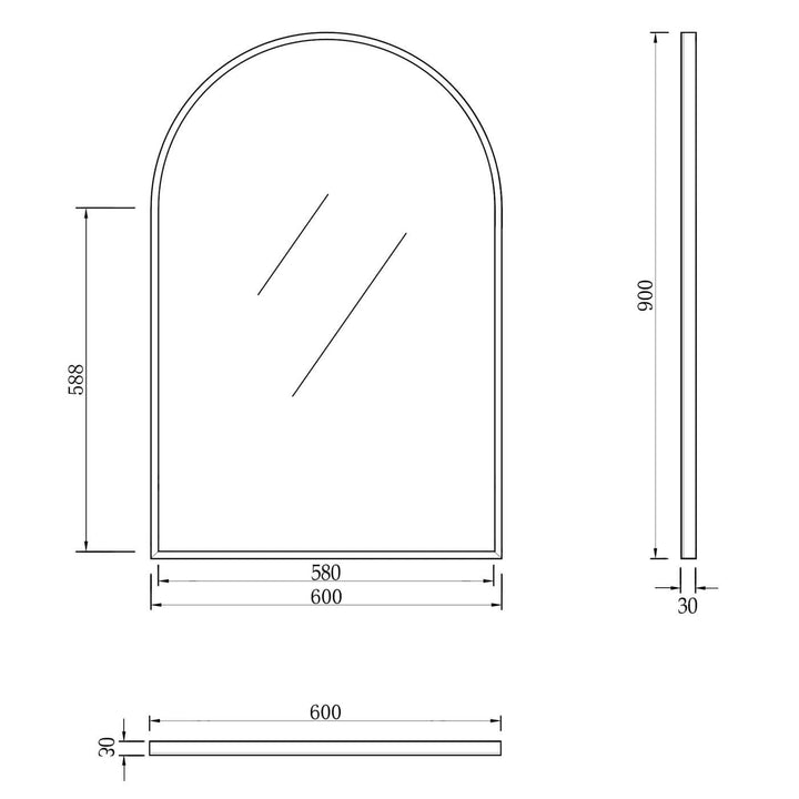 Archie Metal Frame Arched Mirror 900x600mm