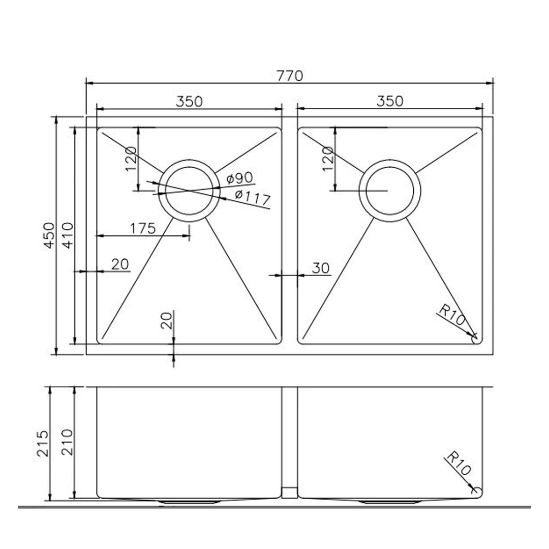 Argo Double Stainless Steel Sink 770x450x215mm