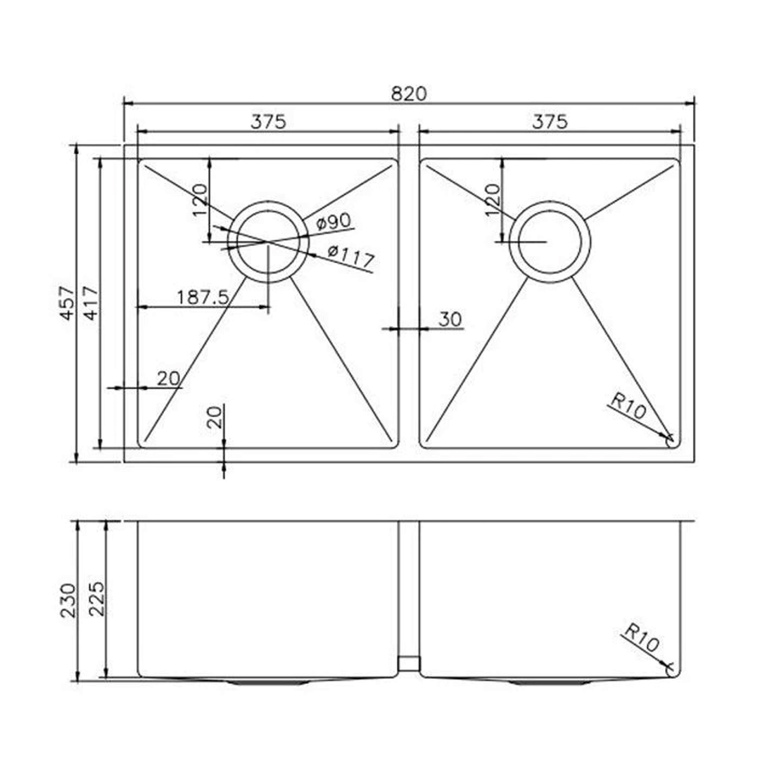 Argo Double Stainless Steel Sink 820x457x230mm