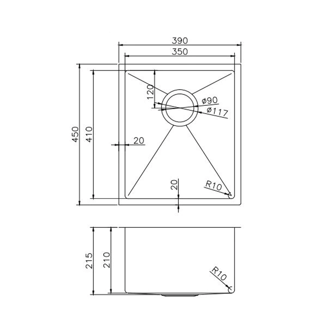 Argo Single Stainless Steel Sink 390x450x215mm