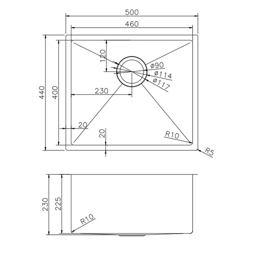 Argo Single Stainless Steel Sink 500x440x230mm