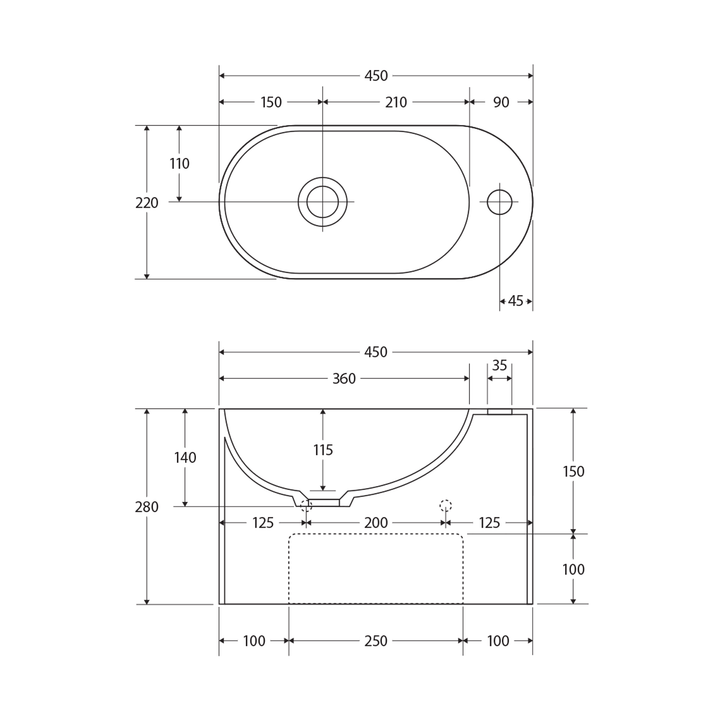 Ari Compact Cast Stone Wall Hung Basin