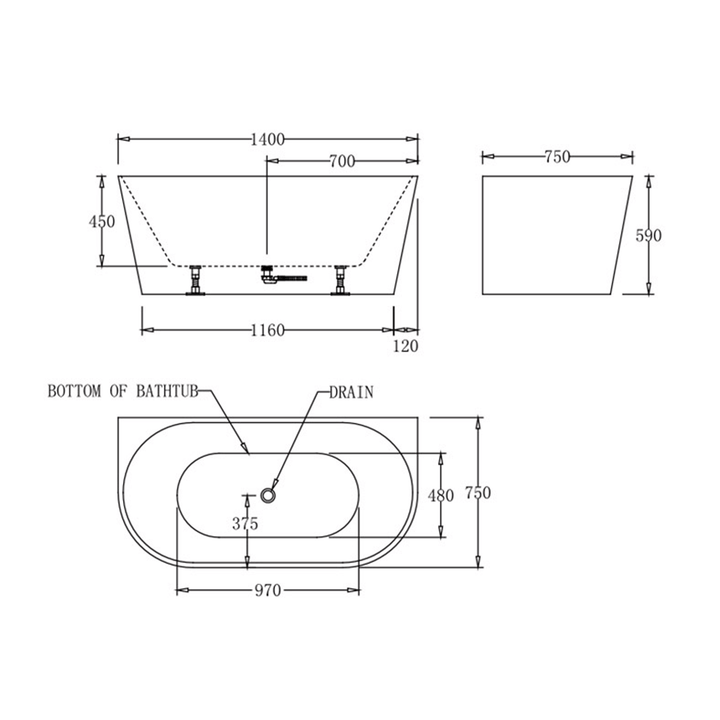 Atlanta Back to Wall Freestanding Bathtub 1400-1700mm