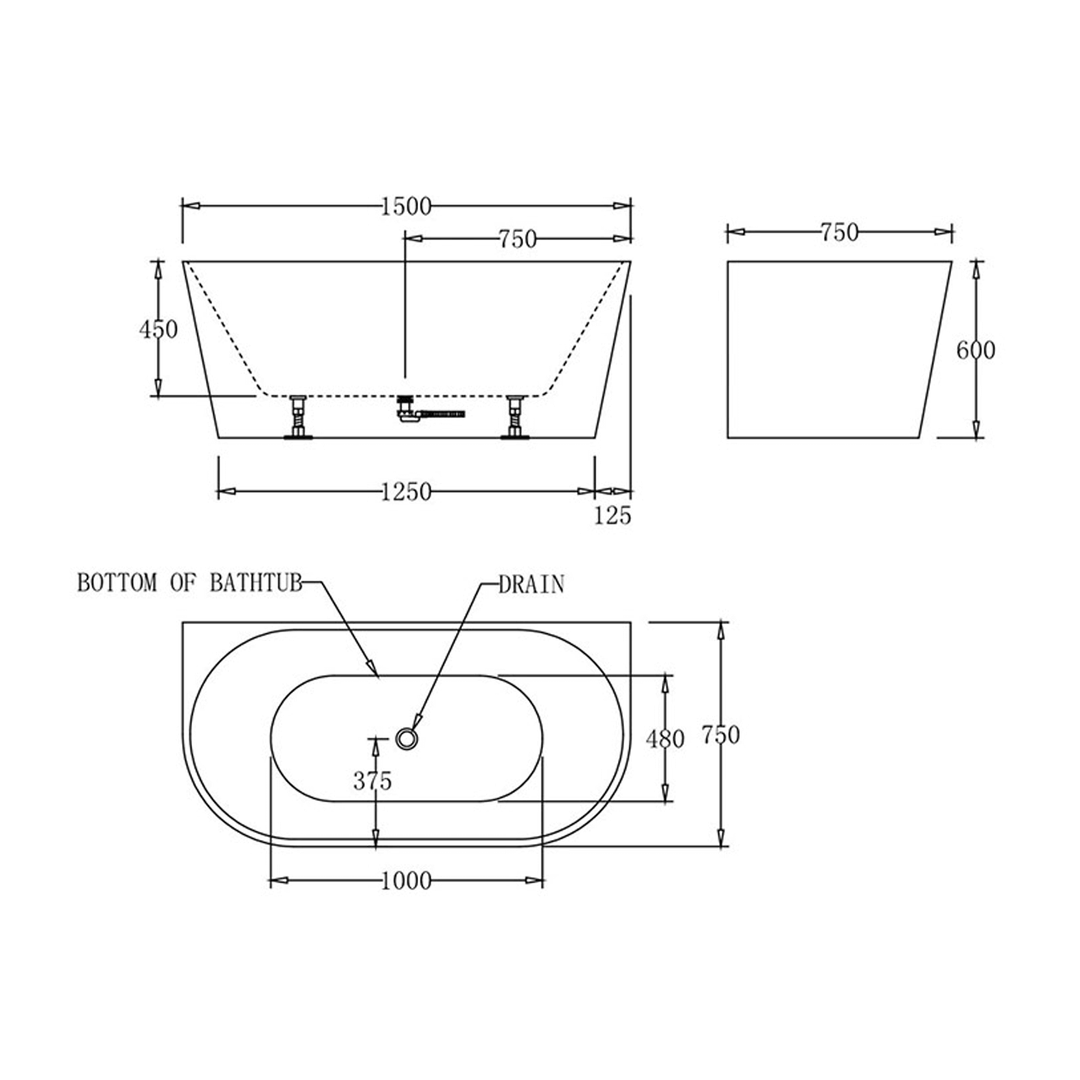 Atlanta Back to Wall Freestanding Bathtub 1400-1700mm