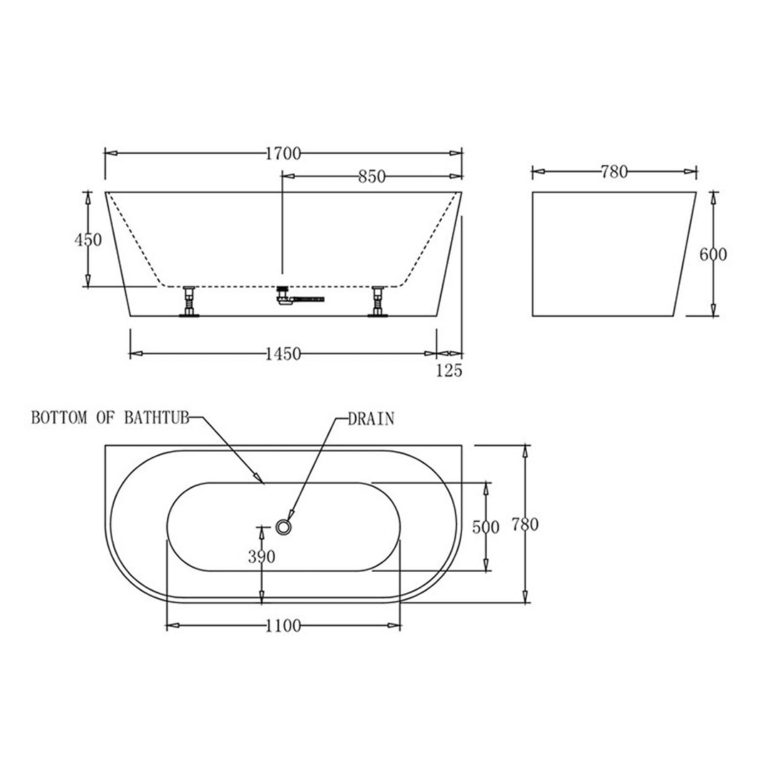 Atlanta Back to Wall Freestanding Bathtub 1400-1700mm