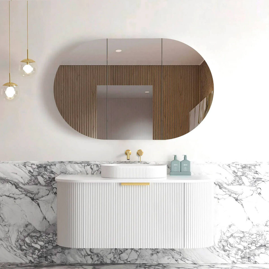 Bondi Fluted Matte White Curved Wall Hung Vanity (600-1800mm)