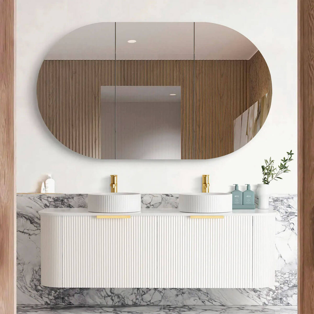 Bondi Fluted Matte White Curved Wall Hung Vanity (600-1800mm)