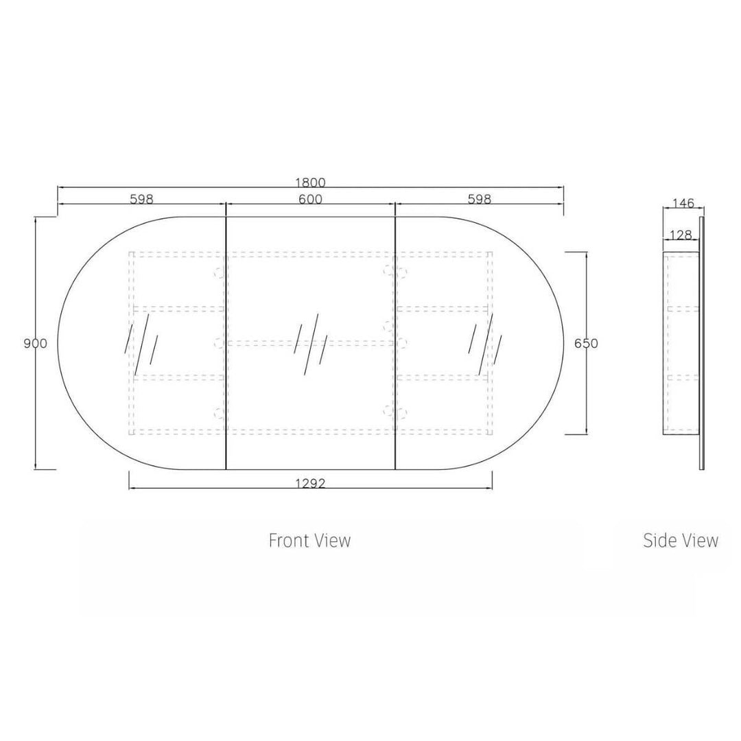 Bondi Curved Mirror Shaving Cabinet 900-1800mm