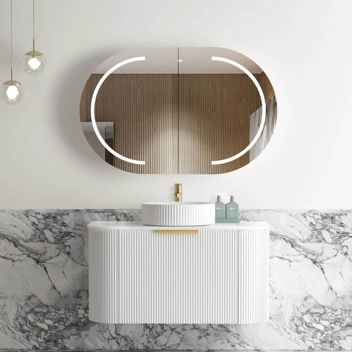 Bondi Fluted Matte White Curved Wall Hung Vanity (600-1800mm)