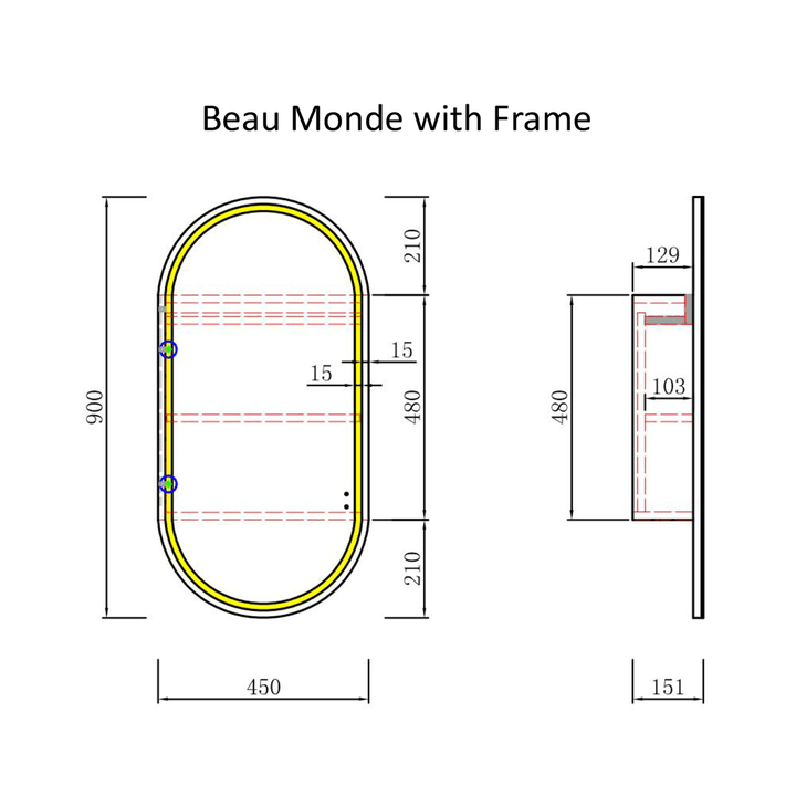 Beau Monde LED Mirror Shaving Cabinet 450x900mm