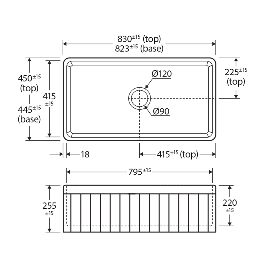 Benson Single Butler Farmhouse Sink 830x450x255mm