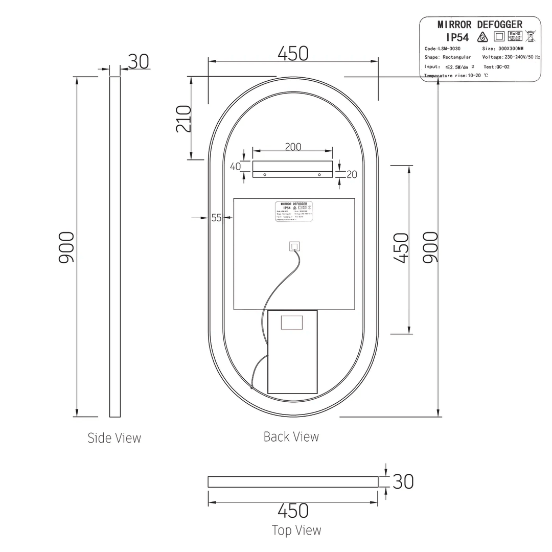 Brighton Pill Oval LED Mirror Framed Safety Glass