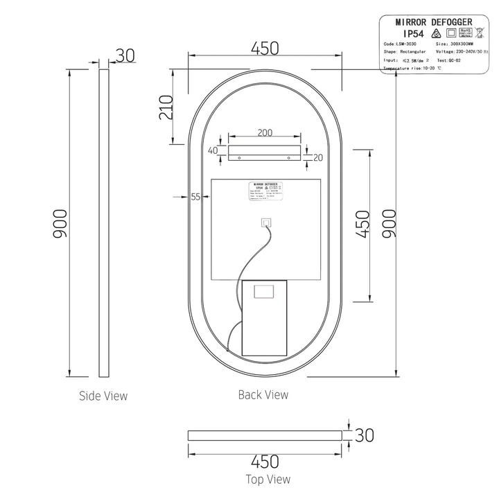 Brighton Pill Oval LED Mirror Framed Safety Glass