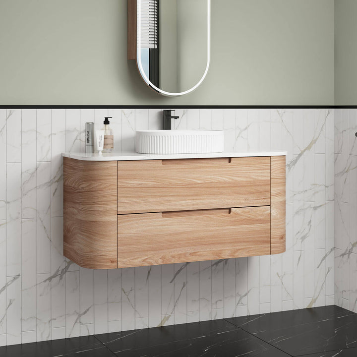 Briony Curved Timber Grain Wall Hung Vanity (750-1800mm)