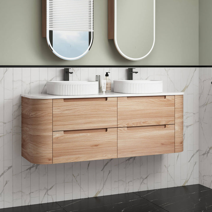 Briony Curved Timber Grain Wall Hung Vanity (750-1800mm)