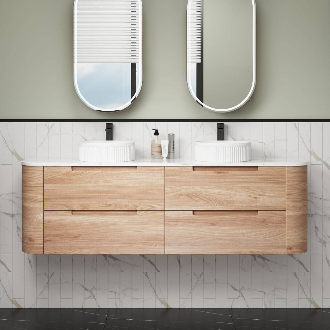 Briony Curved Timber Grain Wall Hung Vanity (750-1800mm)