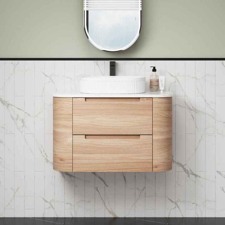 Briony Curved Timber Grain Wall Hung Vanity (750-1800mm)