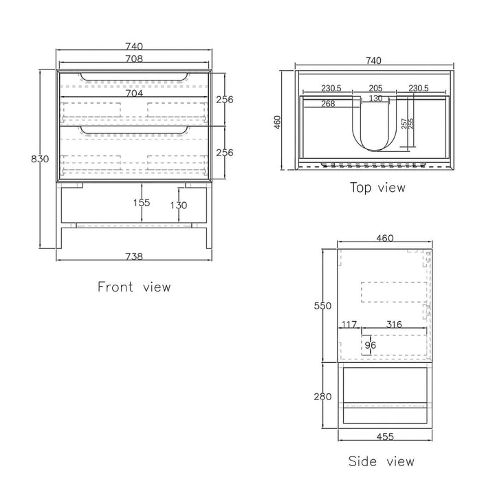 Byron Black Oak Soft Close Wall Hung Vanity (600-1500mm)