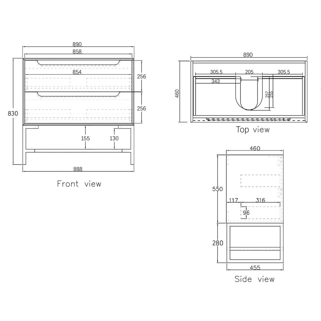 Byron Black Oak Soft Close Wall Hung Vanity (600-1500mm)