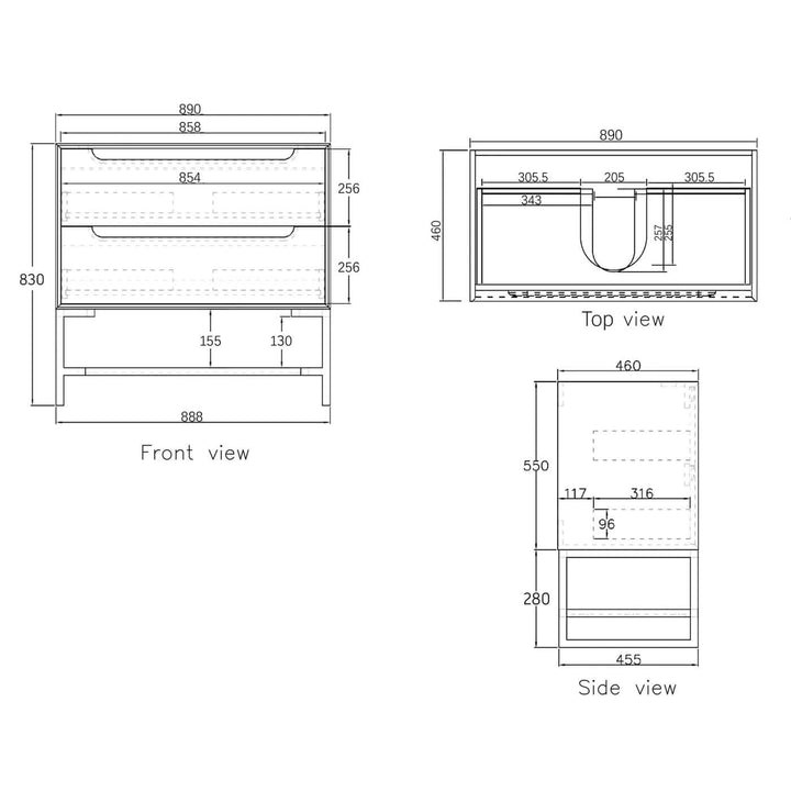 Byron Black Oak Soft Close Wall Hung Vanity (600-1500mm)