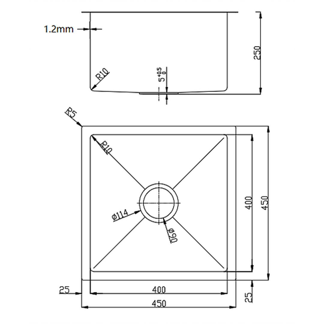 CLASSIC Handcrafted Single Bowl Stainless Steel Sink 250mm Deep