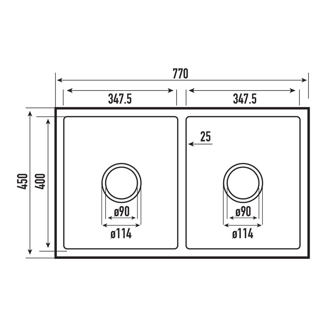 Calabria Double Stainless Steel Sink 770x450x250mm