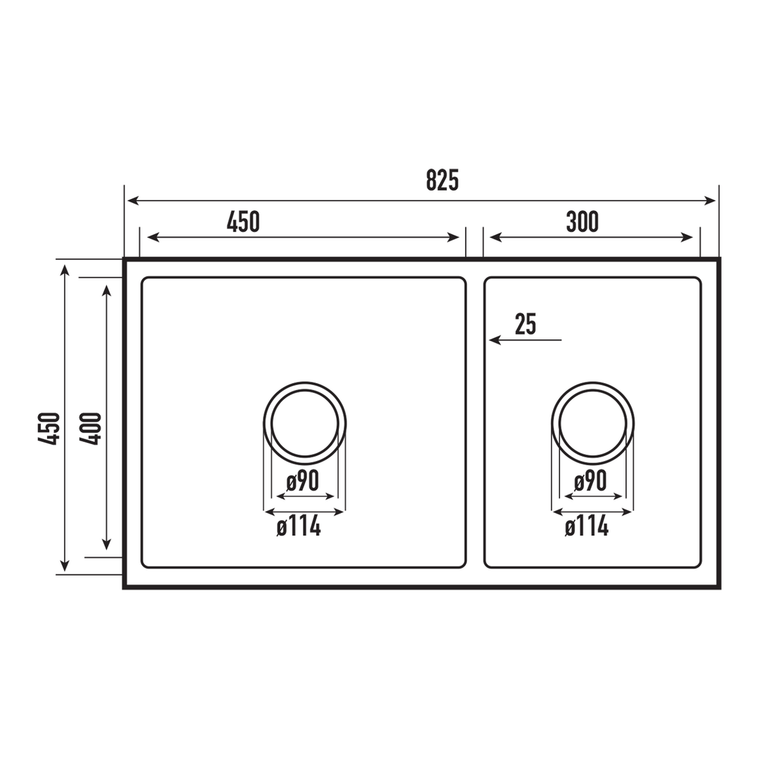 Calabria Double Stainless Steel Sink 820x450x205mm