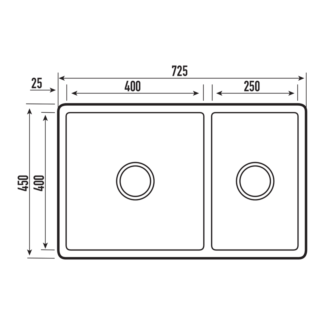 Calabria Double Stainless Steel Sink 725x450x205mm