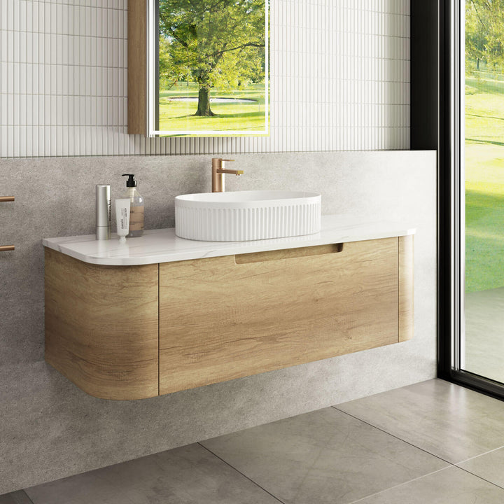 Carita Curved Timber Grain Wall Hung Vanity (750-1800mm)