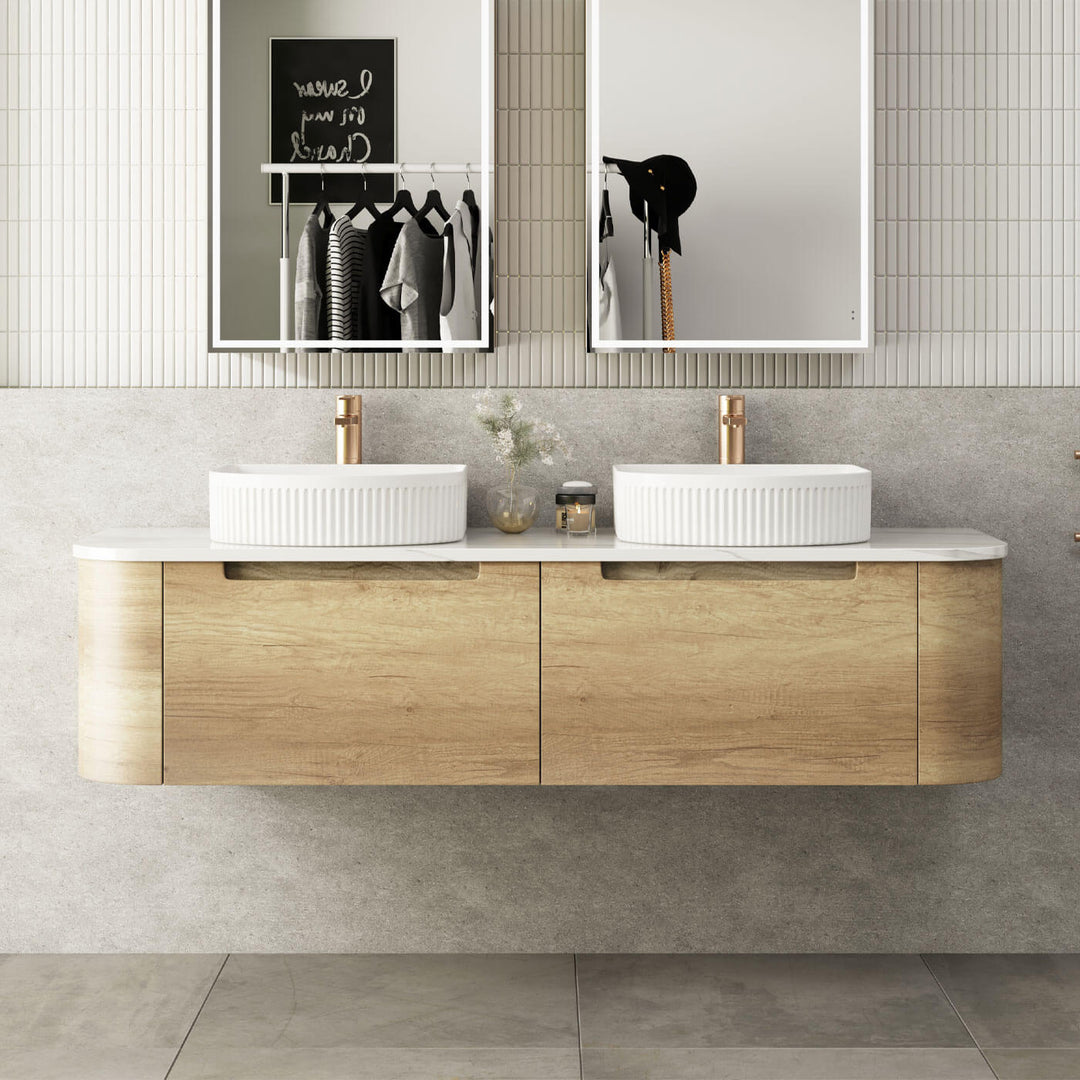 Carita Curved Timber Grain Wall Hung Vanity (750-1800mm)